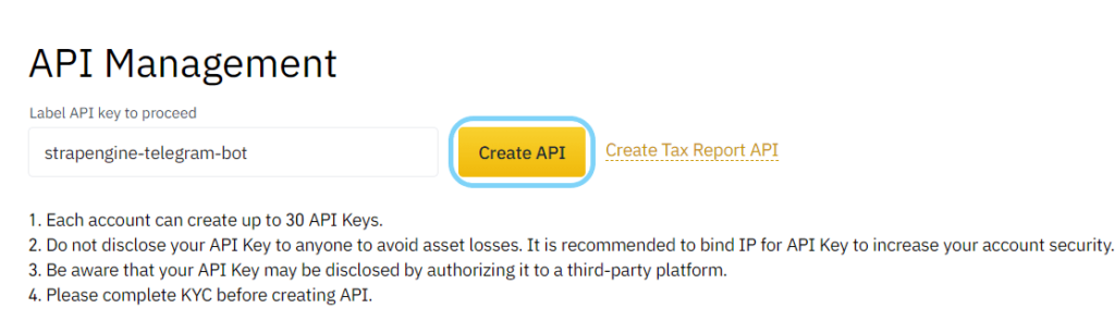 Set API name - Telegram crypto price bot