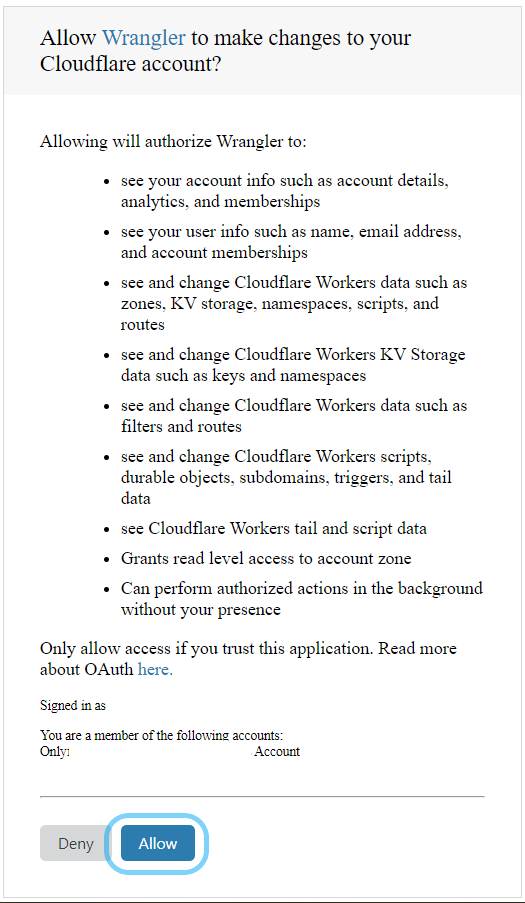 Authenticate wrangler to access Cloudflare worker
