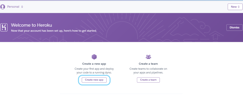 create new app on heroku - free node js hosting