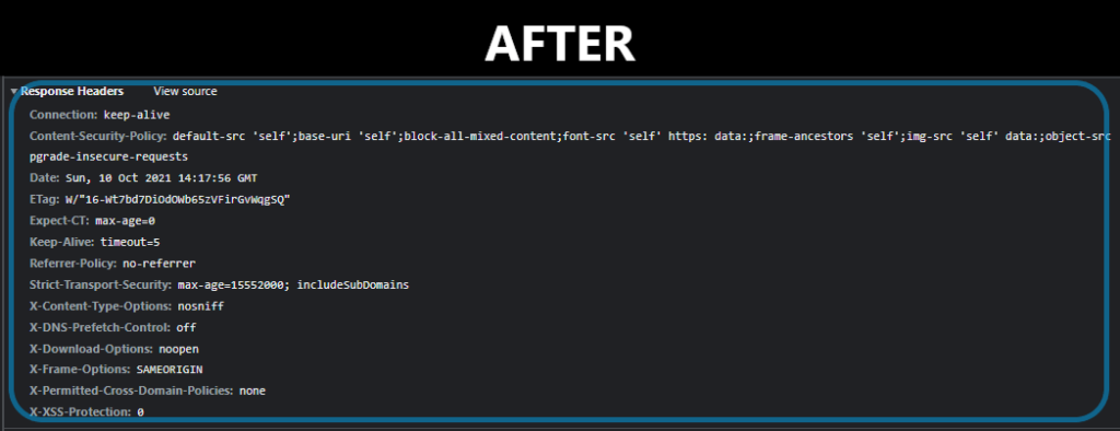 response header after using helmet 
