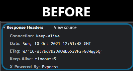 response header before using helmet 