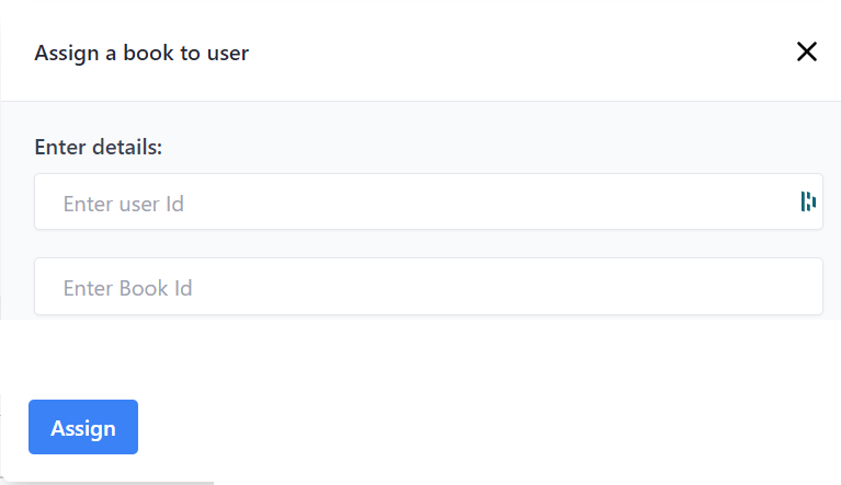popup for assign a book to a user