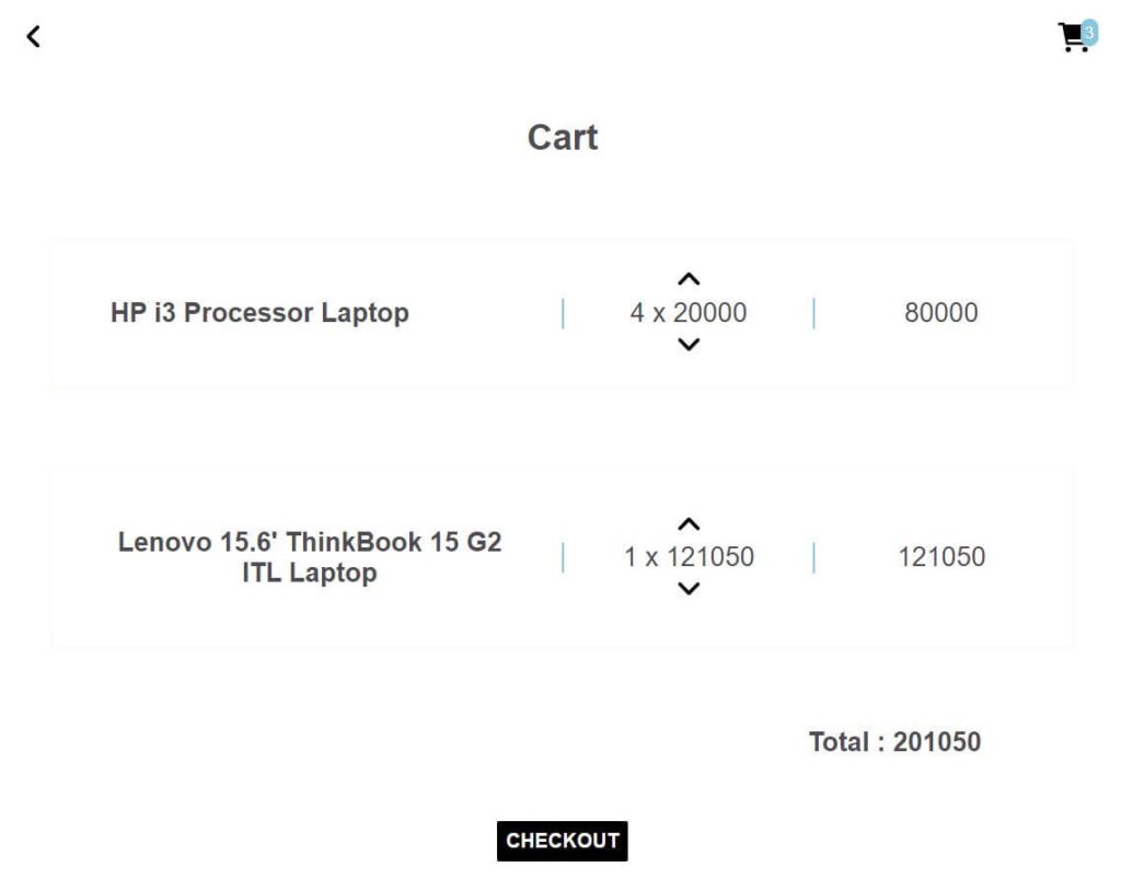 shopping cart checkout page