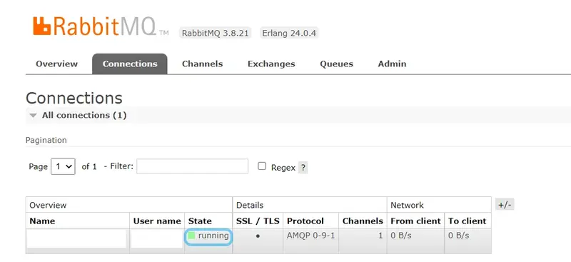 rabbitmq connection established